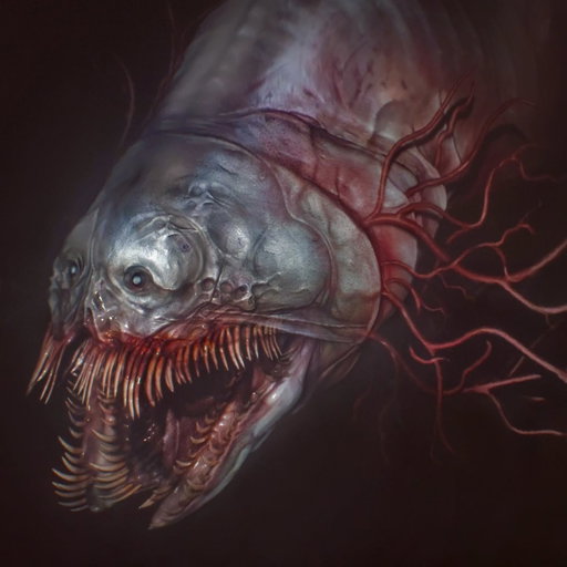 Here's some unused designs for the blood eel! The first ever rough is the first image, already featuring the skulls merged with her face and the vein gills. The second idea was a combination of two human faces, which, when blurred or blasted with light, was supposed to better mimic the face of an actual creature. The two eye sockets at the center were made to be a big nasal cavity. The second idea also had the start of the eel's tail being made up of fragmenting human bodies. These are rougher concepts and obviously less rendered than the final, but I hope you enjoy!

#ironlung