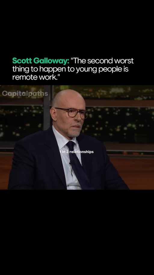 Scott Galloway says remote work is quietly reshaping an entire generation and not in a good way.

To him, the office isn’t just a workplace.
It’s a built-in ecosystem for career growth, social skills, network building, and real human connection.

He points out that “one in three relationships begin at work,” and without that environment, young people lose the structure, mentorship, and social scaffolding that fuel professional development.

Galloway also argues that the rise of the anti-alcohol movement has removed another traditional space for bonding, a place where young adults once built confidence, relationships, and community.

Put together, these shifts are shaping a generation with weaker networks, fewer deep connections, and reduced emotional resilience, all at a time when strong relationships matter more than ever in both life and business.

what is your thoughts? Comment bellow 👇

👉 Follow us (@Capitalpaths) for everything related to entrepreneurs

#scottgalloway #remotework #alcoholic