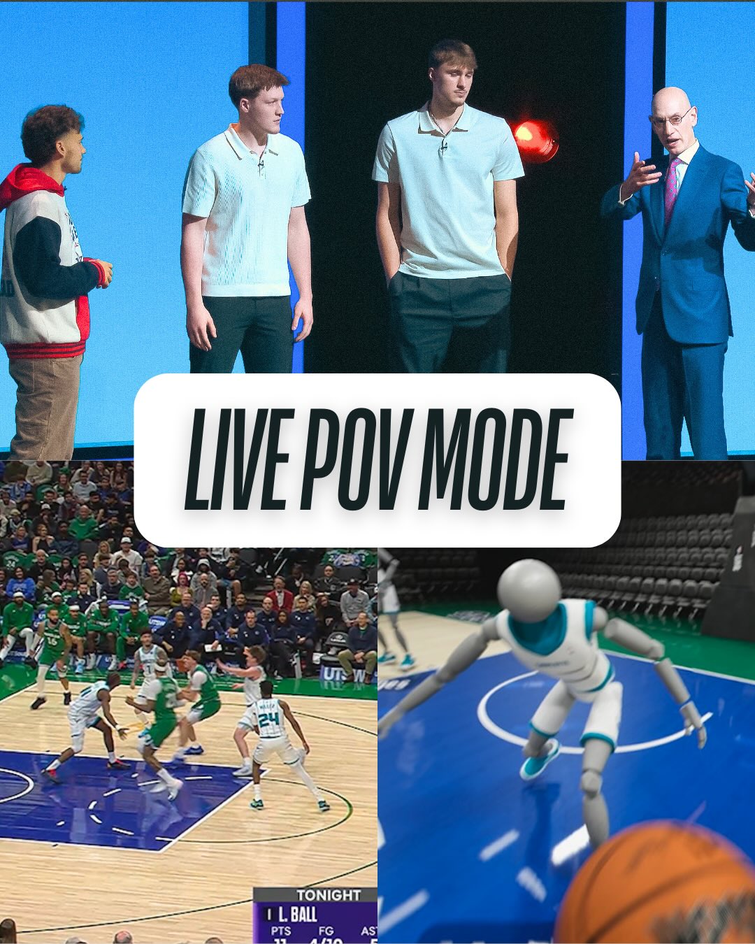 Adam Silver, Cooper Flagg, Kon Knueppel and Jesser preview live “POV Mode” at 2026 NBA All-Star Technology Summit.