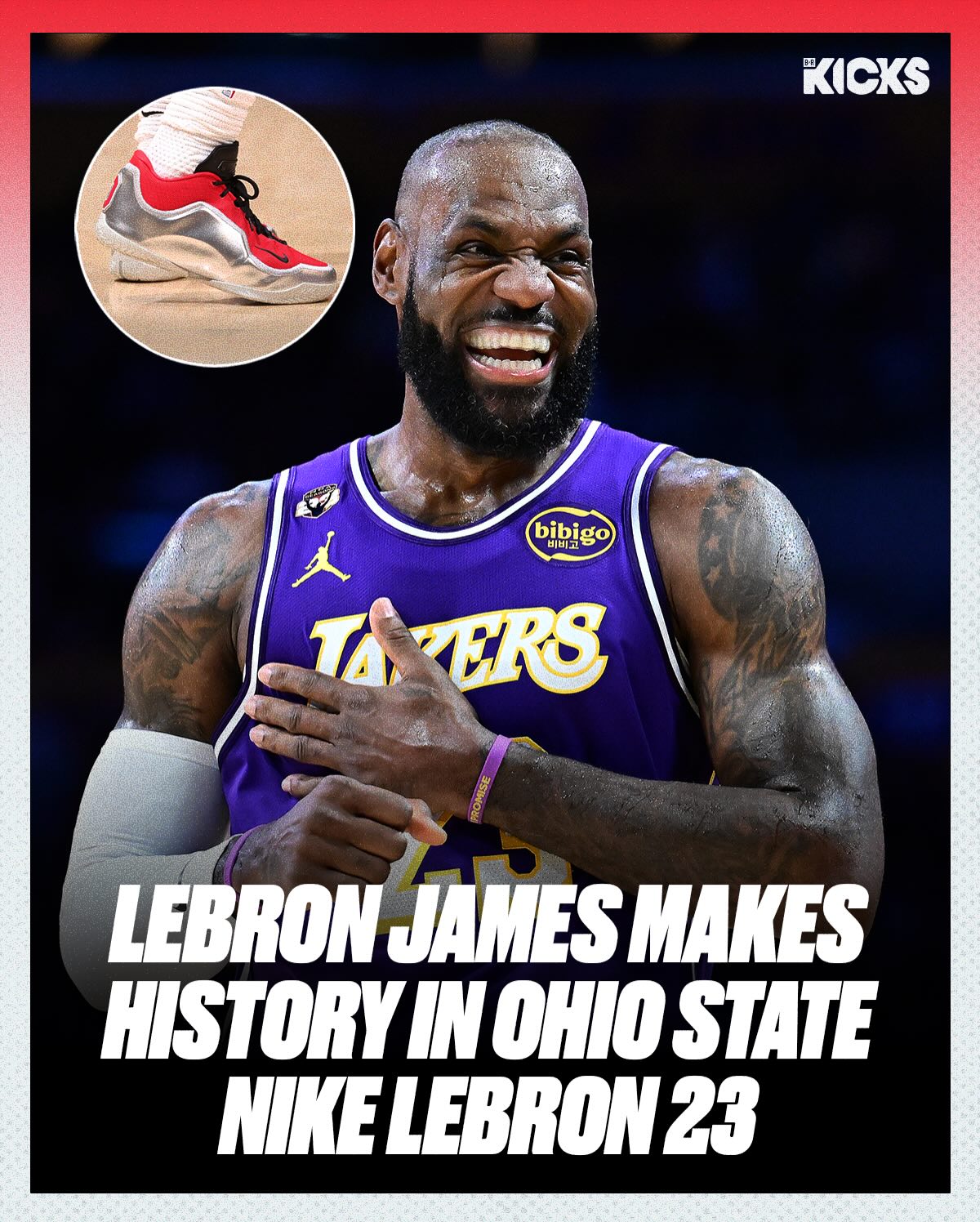 @kingjames made history last night in an Ohio State-inspired Nike LeBron 23 vs. the Mavs, becoming the oldest NBA player to record a triple-double at the age of 41 🔥

Bron still doin’ it 👑