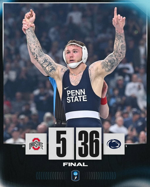 LEFT. NO. DOUBT. 😤

No. 1 @pennstatewrest defeats No. 2 Ohio State, 36-5, clinching the Big Ten regular season title and finishing the conference season undefeated. 

#NCAAWrestling
