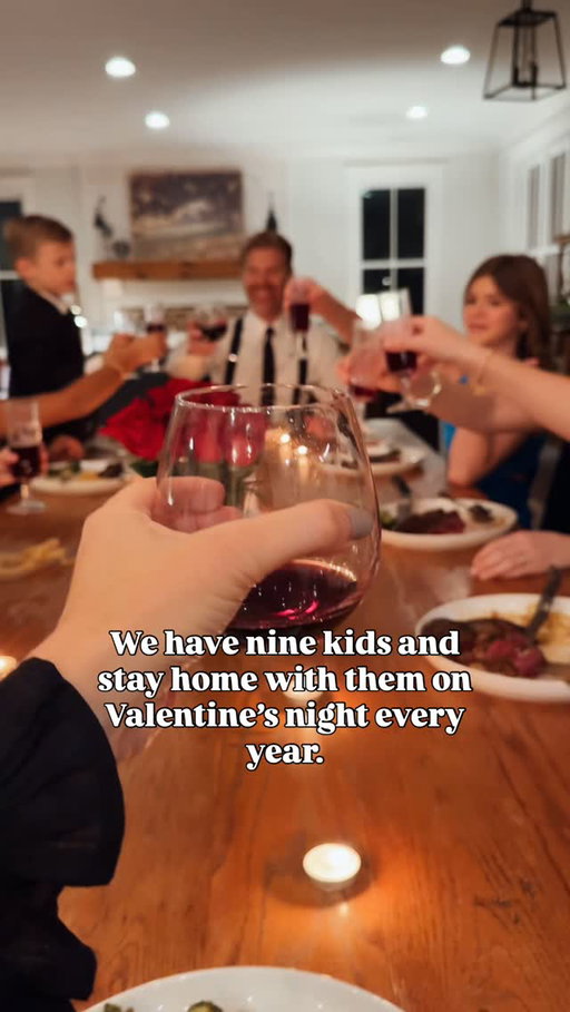 Our kids look forward to this tradition every year and we’re setting the bar HIGH for their future spouses! 

On the menu is always steak, fettuccine Alfredo and “kid wine” haha (sparkling grape juice.😉)

Each child has a special song they dance to every year and I suspect that one day we’ll dance with them to these songs at their weddings. 😭

Save this and do it with your kids. They’ll never forget it!

What are your Valentine’s Day plans?!