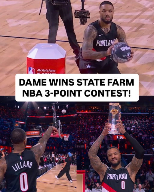 Dame Time… for a third time 🚨 @damianlillard takes home the @statefarm NBA 3-Point Contest trophy for the third time in his career! 👏