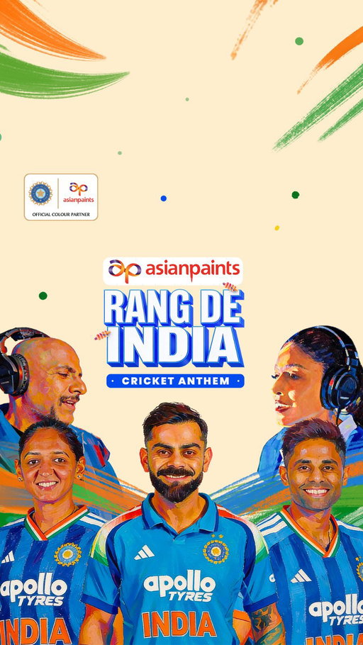 Har Ghar. One Emotion. One Anthem. 🇮🇳🏏

From nail-biting finishes to unforgettable victories, cricket unites us in colour and spirit.

Asian Paints Rang De India (Cricket Anthem) is more than a song - it’s a celebration of every cheer, every belief, every proud moment for Team India.

As the Official Colour Partner of India Home Cricket @indiancricketteam , we stand with the nation in every shade of passion.

Turn up the volume. Feel the anthem. Sing Aloud. Rang De India. 🎨🎶

(Asian Paints, Rang De India, Cricket Anthem, Official Colour Partner Of India Home Cricket, BCCI, Cricket Celebration, Anthem Song, Cricket Song)