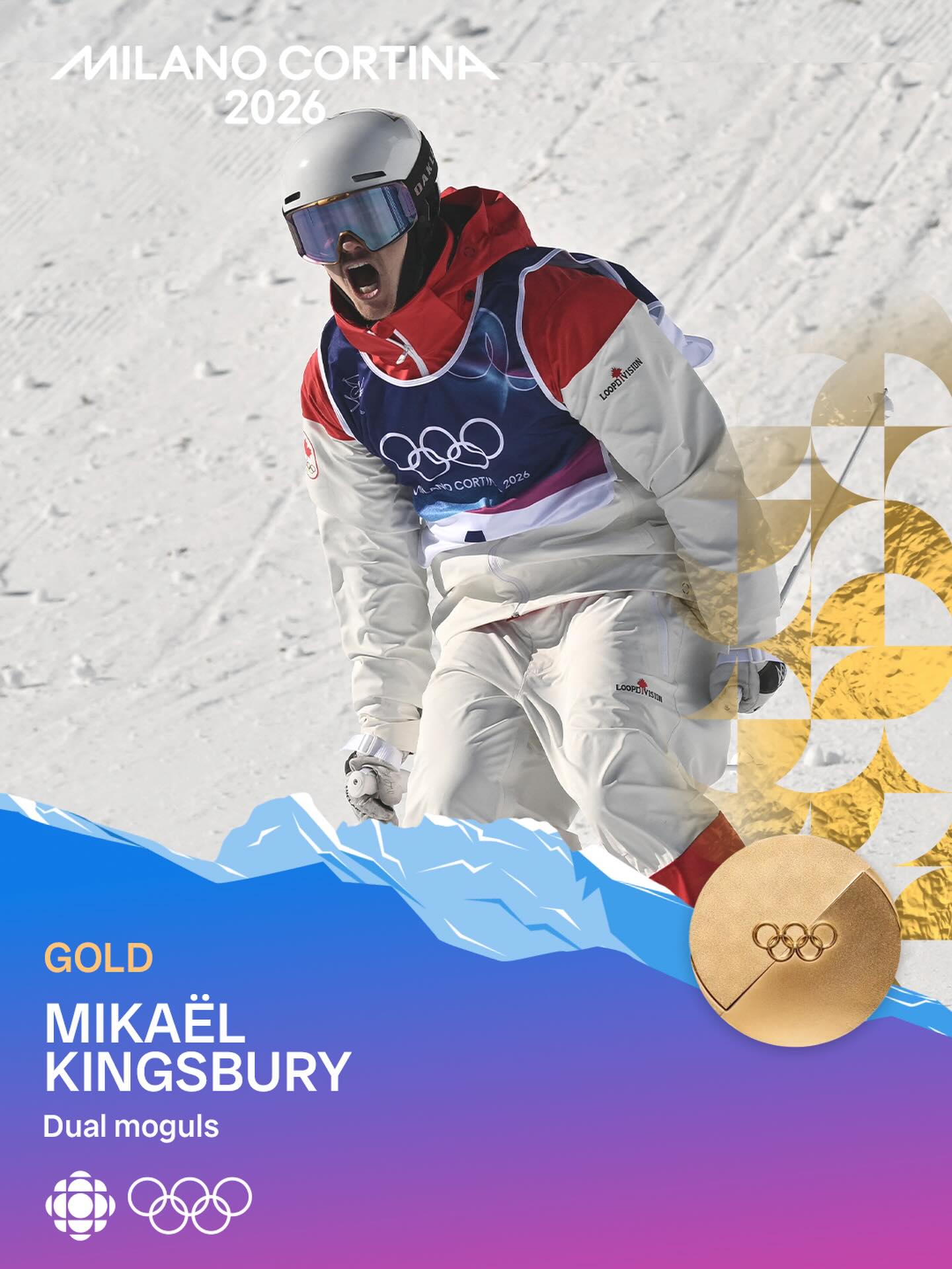 CANADA’S FIRST GOLD MEDAL OF #MILANOCORTINA2026 🇨🇦🥇

And of course it goes to the King himself, @mikaelkingsbury 🤯

#MedalMoments presented by @brp_global #BRPHeartbeat