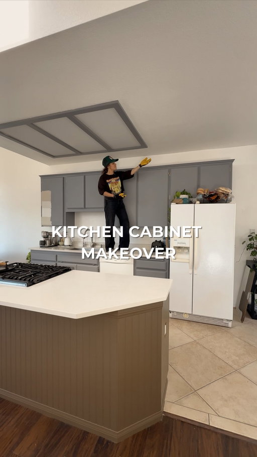 Let’s raise these kitchen cabinets! 🤯

Comment “SHOP” and I’ll send you the 🔗 to the screws, saw jig and everything to make this perfect!

I raised these kitchen cabinets to the ceiling by adding a soffit above them and hiding the dead space! And NOOOO I didn’t want add extra storage because I’d never be able to reach it!

Now….which @behrpaint do I choose for the cabinets?
1. Do I paint them all in the beige?
2. Do I do a two tone and paint the bottom the island color?

Let me know!!!
#kitchencabinets #kitchenmakeover #kitcheninspo #kitchenrenovation