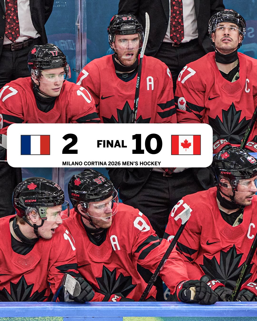 Canada’s trio leads them to a complete domination over France 🔥🔥

Macklin Celebrini - 2G | 1A
Connor McDavid - 1G | 2A
Sidney Crosby - 1G | 2A