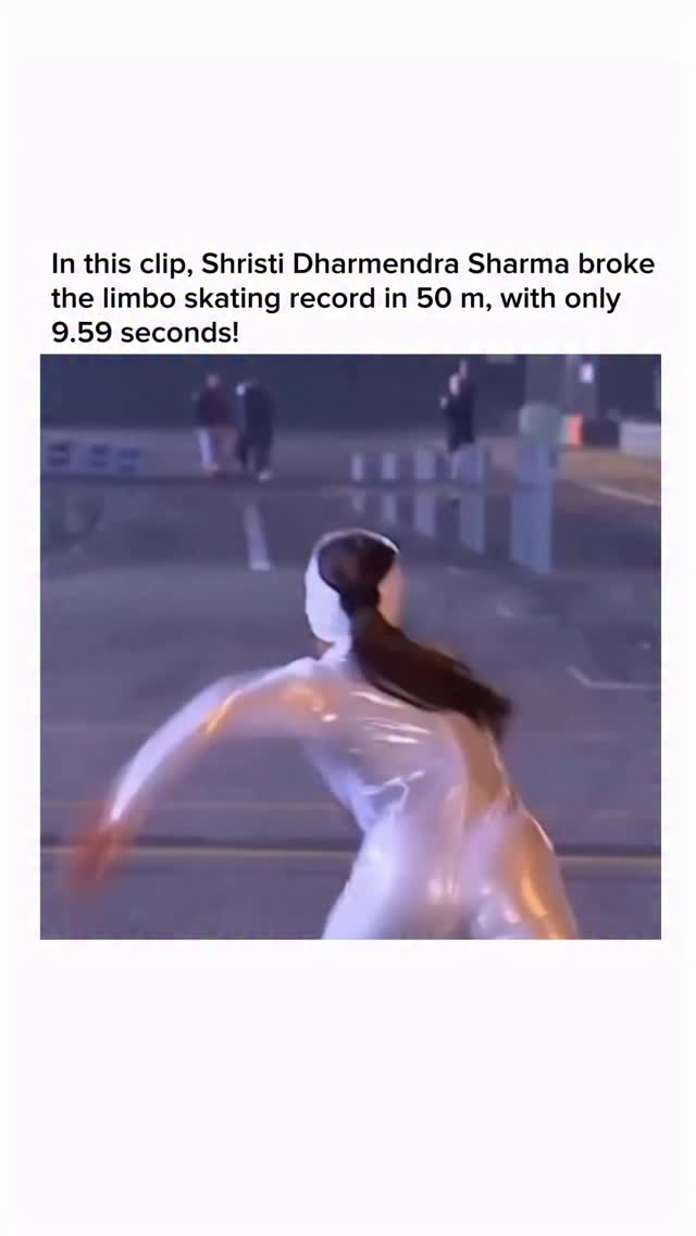 Shristi Dharmendra Sharma, an incredible Indian skater, just set a new world record in limbo skating ⛸️🌟🏆 She slid under descending poles for 50 meters in only 9.59 seconds.

This jaw-dropping moment happened on December 18, 2023, during the TV show Lo Show Dei Record in Monza, Italy. Limbo skating takes unreal flexibility, flawless balance, and total body control — staying in a deep squat, sometimes even stretching into near-split positions, while gliding under bars set ridiculously low. Shristi already held records in this brutal sport, but she keeps pushing the limit and beating her own times through pure discipline and drive. Her performance is inspiring skaters everywhere, proving what hard work, focus, and passion can achieve on the world stage.