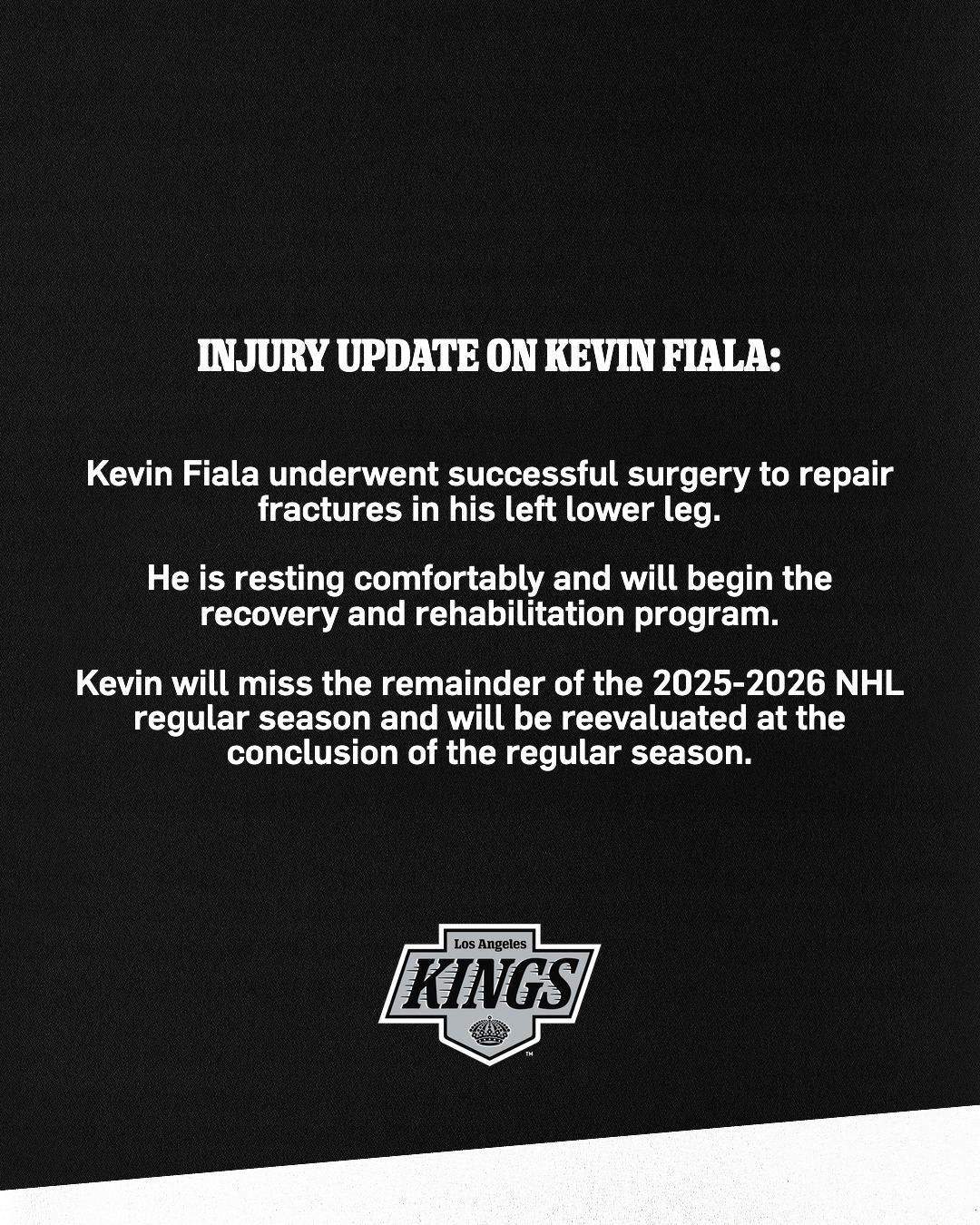 Update on #22 Kevin Fiala following his injury in the 2026 Winter Olympic Games Milano Cortina 👇