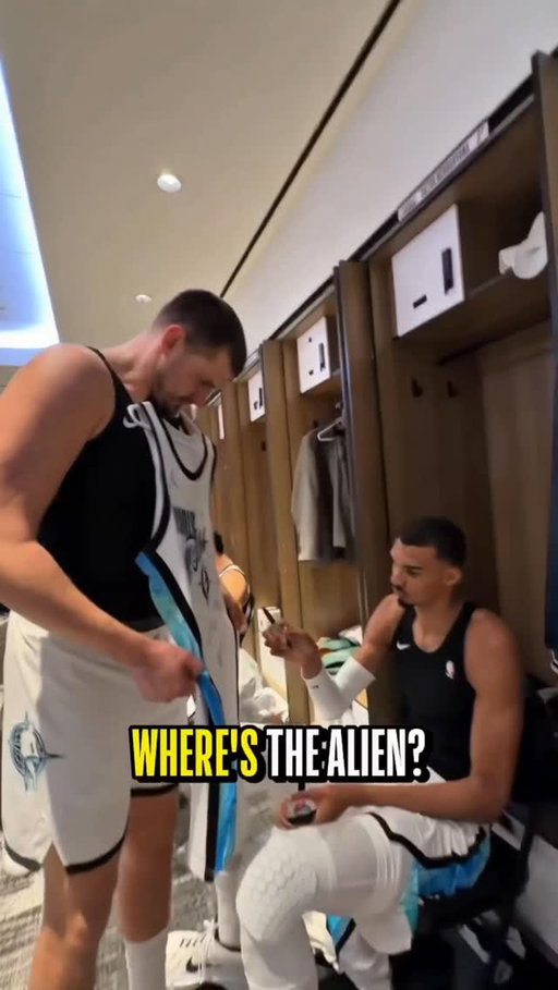 Nikola Jokić asks @wemby to draw the alien after he signs his All-Star jersey! 👽
