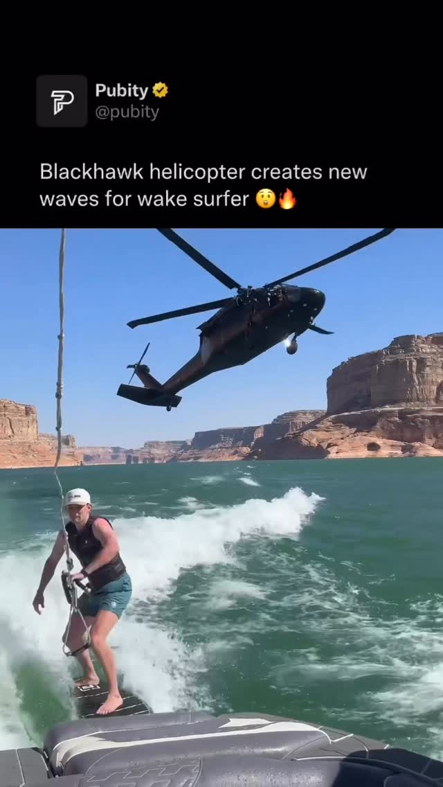 😲

When a helicopter hovers or lands, its spinning rotors force huge volumes of air straight downward (called downwash), creating wind speeds that commonly reach 60 to 100 mph (95 to 160 km/h) near the ground and even higher directly under the blades; while the actual air pressure increase is modest, the sheer airflow is powerful enough to kick up debris, flatten grass, knock over loose objects, and make standing difficult, which is why helicopters can create dust clouds, spray water outward, and require clear landing zones despite not feeling like a “crushing” pressure wave.

(Via ViralHog)

#surprise