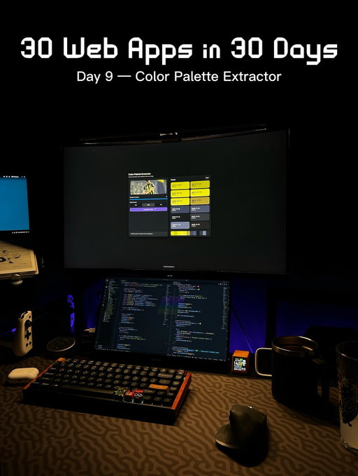 Comment COLOR 👇

Day 9/30 — Color Palette Extractor 
Part of my 30 Web Apps in 30 Days series.

Upload any image and extract a beautiful color palette instantly. 
Adjust the number of colors, switch formats, and copy with one click.

No signup. No uploads. Fully client-side.