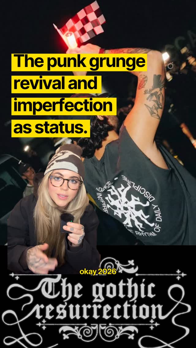 2026 is the year we’ll see brands embracing anarchy…

Welcome to the new brand aesthetic of grunge, anarchy, and imperfection that is dominating this year.

As culture is becoming fatigued of the preppy “clean girl aesthetic” and hyper-polished AI, and the every major rebrand of the last few years has been “blanded” with a generic sans, we’re seeing the swing toward rebellion.

Beyond aesthetics, I’ve talked about this trend surfacing in wellness culture as whole. When the population feels optimization fatigue, they don’t abandon it entirely, but push the boundaries of what it means to be “well.”
Enter the classic images that have overtaken your feed of running marathons with a cigarette or partying after a sauna session.

And naturally, the aesthetic world is mirroring our cultural consensus.

Much like how the punk movement of the 70’s was all about rejecting mainstream commercialism and authoritarianism, we’re reaching for chaos and imperfection because it feels more human and real. We’re seeing this show up in raw, aggressive, and DIY messaging and aesthetics of today from brand identities to content and campaigns.

If you’re an existing brand, this is where I’d encourage you to lean into alternate brand archetypes within your system to bring some fresh and chaotic energy in a way that’s still on brand for you.

If you’re building a new brand, it may be wise build with infrastructure for “chaos” in mind.

What’s been your favorite application of this trend so far?

#brandidentity #trendreport #wellnessbrand

Credits:
@itsnicethat 
@xodarrria on tiktok
@counterprintbooks - Too Fast to Live, Too Young to Die: Punk Graphics, 1976–1986
@museumofyouthculture
@wixstudio on tiktok
@ohmcdesigns on tiktok
@wrecked231 on tiktok
@lauren_sauder on tiktok
@jenny_mena on tiktok
@pixib0nes on tiktok
@editionpartners x @thomgarland
@vogue “its-2026-why-is-2016-trending “
@clunkmagazine
@teenvogue
Wuthering Heights
Jonathan Anderson for @Dior
Thunderwing: Florence + The Machine, Everybody Scream
@cadence
As We Proceed: Vampons identity 
Samba Films for Yonex, 2025
From Form: Amsterdam Museum Night Campaign 2025
Ioana Petcu: Findings from the Street