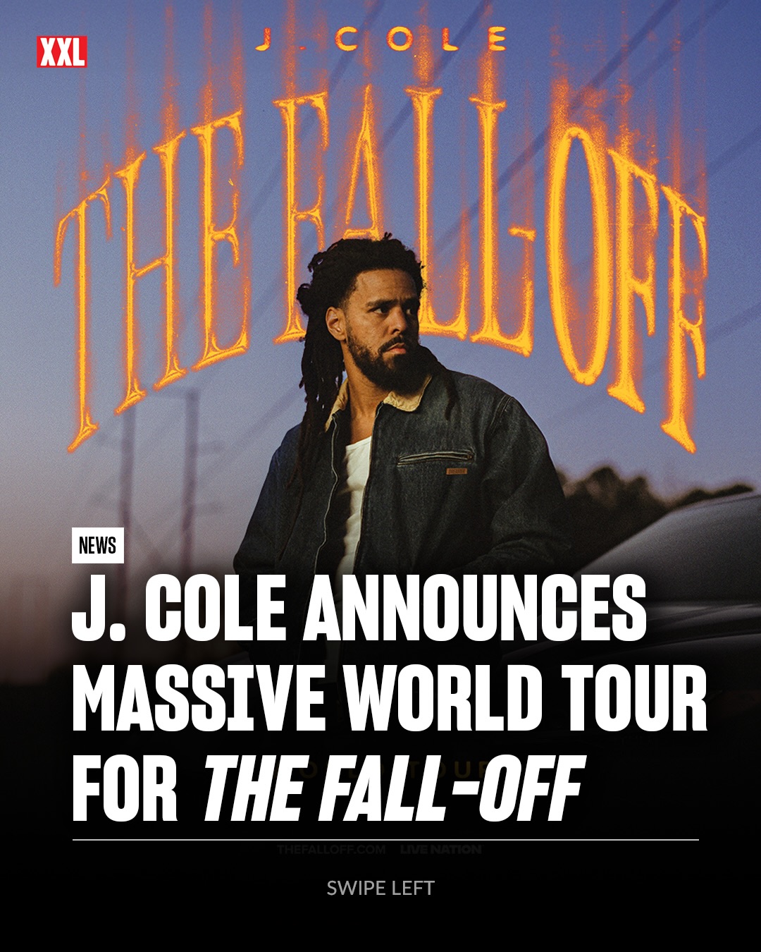 J. Cole has announced The Fall-Off Tour, a massive global arena and stadium run spanning more than 50 cities across 15-plus countries.

The tour kicks off July 11 in Charlotte, N.C., at Spectrum Center and will make stops across North America, Europe, the U.K., Australia, New Zealand and South Africa, including shows in Miami, Atlanta, Toronto, Chicago, Los Angeles, London, Paris, Sydney and Auckland. The run concludes December 12 with a stadium performance at FNB Stadium in Johannesburg, marking Cole’s first return to South Africa in 10 years.

The Fall-Off Tour is Cole’s first solo headline tour since 2021’s The Off-Season Tour and his first full global run since 2017’s 4 Your Eyez Only World Tour. The trek supports his seventh studio album, The Fall Off, released February 6, 2026.

Tickets go on sale February 20 via thefalloff.com, with artist presales and regional presales beginning earlier in the week.