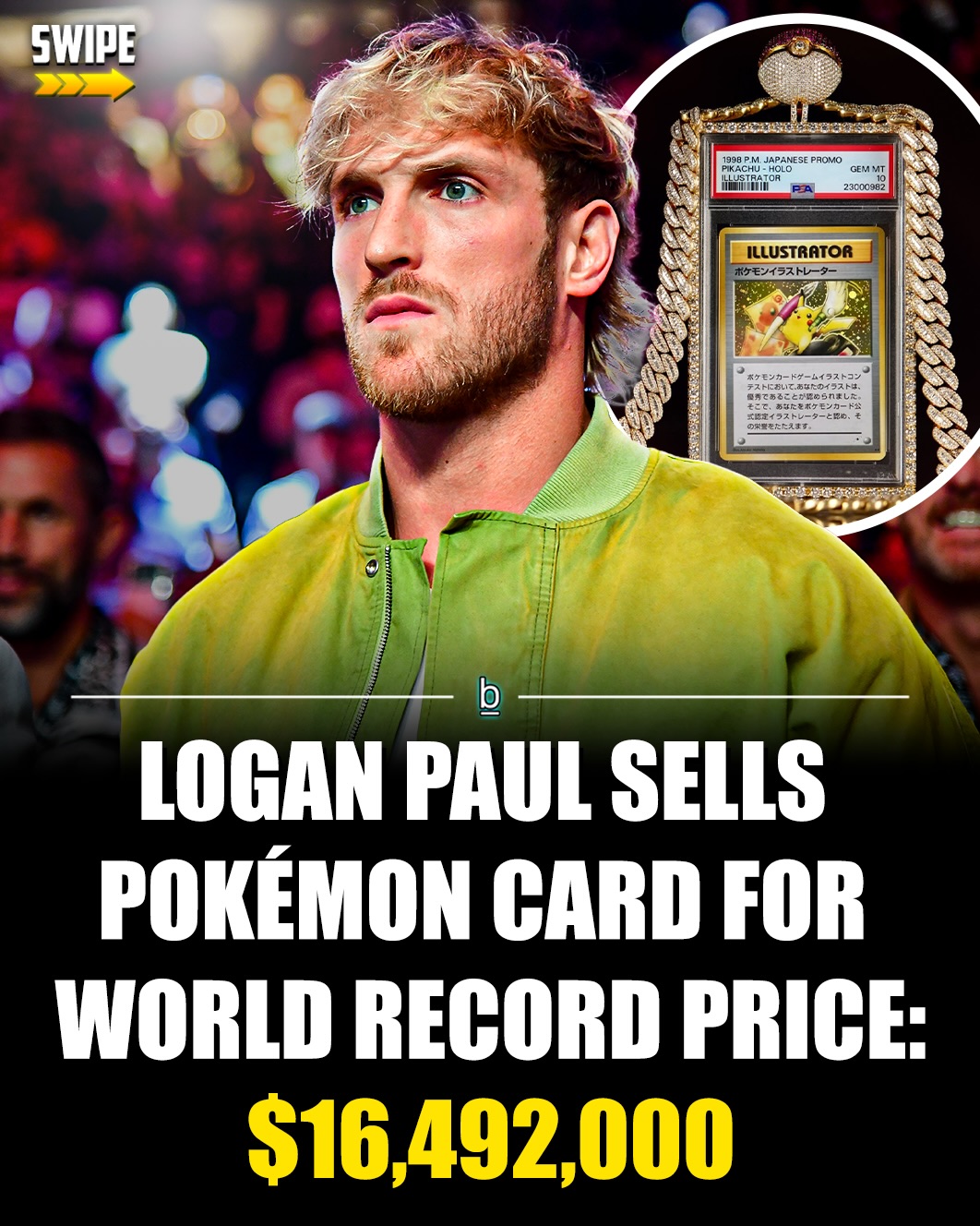 Logan Paul had a big week. It started off by getting put in his place by Tom Brady ahead of their upcoming flag football game, a heated back and forth which led to all sorts of headlines. 🤔

Then Logan Paul followed that up by proving to the world that he is an astute investor, of sorts.

The former WWE United States Champion sold his Pikachu Illustrator Pokémon TCG card for a world record amount of $16,492,000 at auction. 💰

The winning bid in the Goldin auction totaled $16,492,000 with the Buyer’s Premium, with the bid (to Logan) totaling $13,300,000. 

That is PRETTY GOOD considering he purchased the Pikachu Illustrator card, one of the rarest Pokémon cards ever printed, for $5.3 million in July 2021.

The PSA Grade 10 Pikachu Illustrator card was purchased in Dubai on July 22, 2021 and shortly thereafter it was certified by Guinness World Records as the “most expensive Pokémon trading card sold at a private sale.” 👍

That record has just been smashed. The auction closed last weekend and Logan Paul hand delivered the Pikachu Illustrator card to the winning bidder himself

In total, there were 97 bids in the auction. Bidding opened at $500,000 on January 5th but by February 14th the bidding had eclipsed the $5.275 million Logan Paul initially spent on the Pokémon TCG card and from there it was record after record being broken. 💵

During the final stages of bidding, there were 28 individual bids of $10 million or more. Absolutely wild for a trading card. 

The infamous Pikachu Illustrator card dates back to 1998. At the time, only 39 of the cards were made and distributed to Illustration contest winners.

Of those 39 cards, only one ever received the perfect PSA-10 grading which reflects that the card was literally perfect in condition and at the angles in which is was printed. Everything about it was immaculate.

Flash forward 28 years and somehow that 1-of-39 card, the only one ever with a PSA-10 grading, has now been sold at auction for $16,492,000.🔥

#pokemon #men #bros #guys
