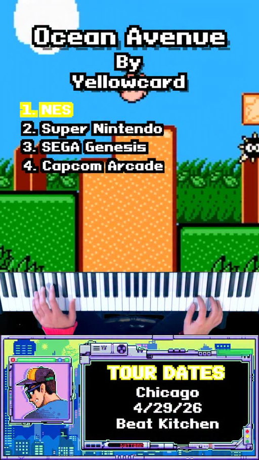 “Ocean Avenue” by Yellowcard on: NES-SNES-GENESIS-CAPCOM ARCADE. Its fun to be rediscovering all these songs from the 2000s and reimagining them in the style of different consoles and games. Turns out i have a thing for Emo tunes. What other songs should i do this with? let me know in the comments. BTW EASTCOAST HEADLINER TOUR THIS MAY TICKET LINK IN THE BIO!!!!