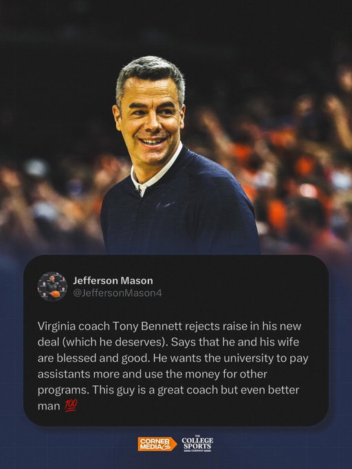 After winning a National Championship in the 2018-19 season, UVA offered head coach Tony Bennett a raise in his new deal. 

Coach Bennett rejected the offer, saying he didn’t need more and that the university should give that money elsewhere.

One of a kind 👏
•
•
•
•
#Virginia #UVA #Hoos #Wahoos #Explore