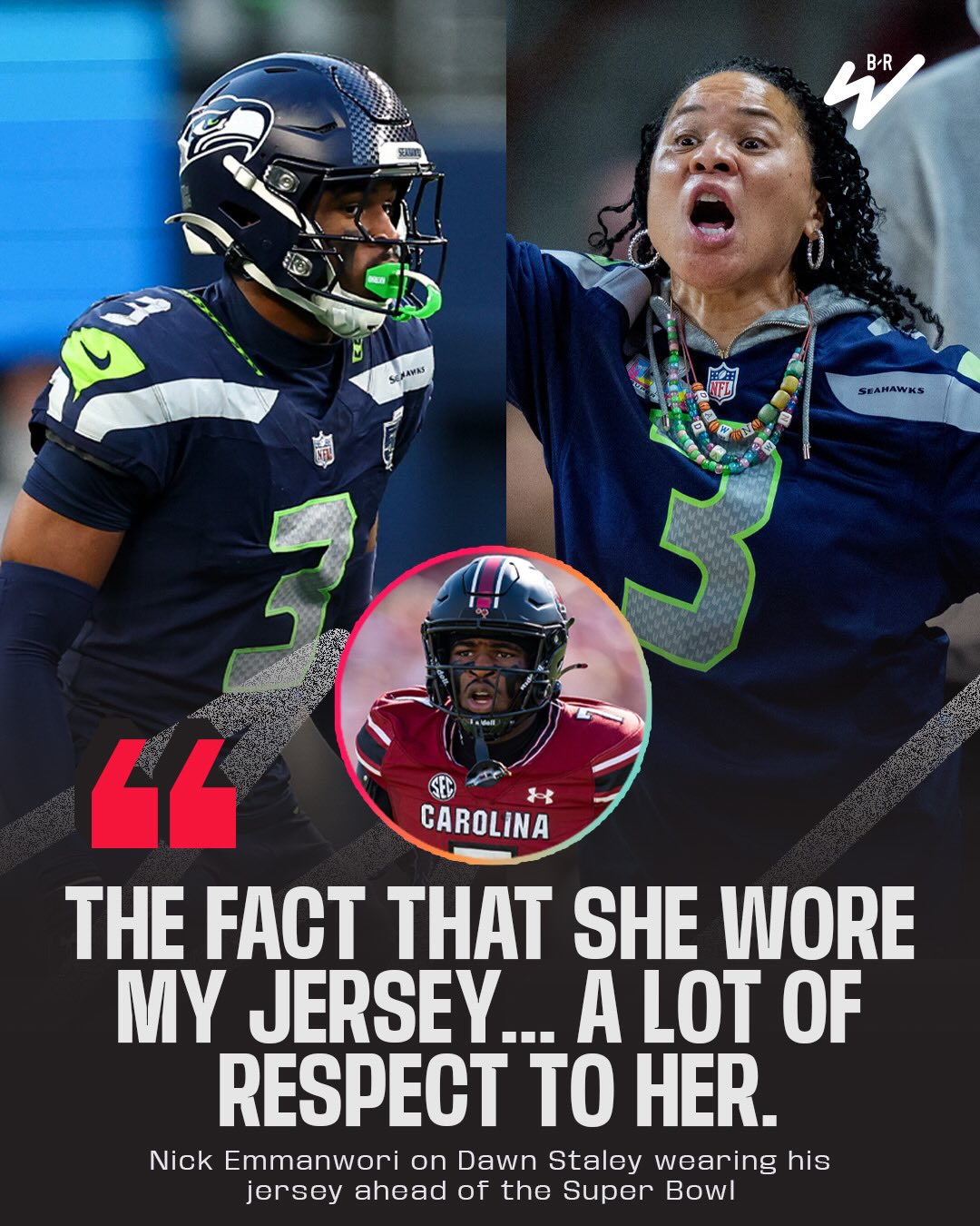 That Gamecock bond is strong 🥹

Super Bowl champ and former SC football player Nick Emmanwori says Dawn Staley is the GOAT 🙌

(Via @thepivot)
