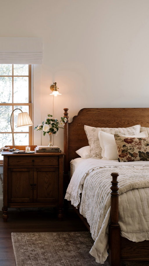 How to layer a cozy bed 🤍 I started with soft linen sheets, then doubled the cozy with two quilts— a classic solid and a colorful floral with beautiful pillows on top— from Pottery Barn.