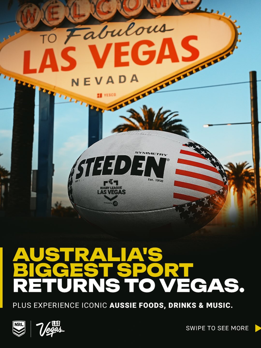 Australia is taking over Las Vegas 🇦🇺🔥

Next Saturday, Feb 28, the best of Down Under lands at Allegiant Stadium… Iconic food, ice-cold drinks, live music & world-class rugby league, all in one place.

Vegas, this is one for the bucket list 🎟️🏟️ #Vegas #NRLVegas