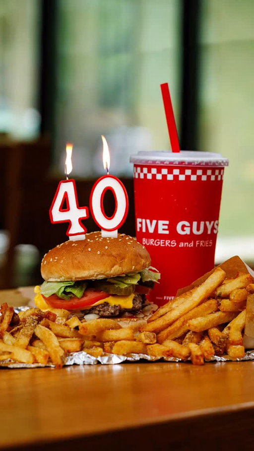It’s our 40th birthday, but we’re giving a gift away to YOU – because we wouldn’t be here without our fans! 🍔🎂

Enter for a chance to win…
🥳 A special edition 40th birthday Five Guys crossbody sling bag
🥳 A mini Bluetooth speaker from our friends at @cocacola 
🥳 A $40 gift card to Five Guys for a birthday celebration on us

In honor of 40 years with the best fans, we’ll be choosing 40 winners – enter by liking this post, following @fiveguys, and commenting your go-to order! 

NO PURCHASE NECESSARY. Open to legal residents of the 50 U.S./D.C., age 18+. Void outside 50 U.S./D.C. and where prohibited. Ends 2/22/26. For full Official Rules, visit the link in our bio.