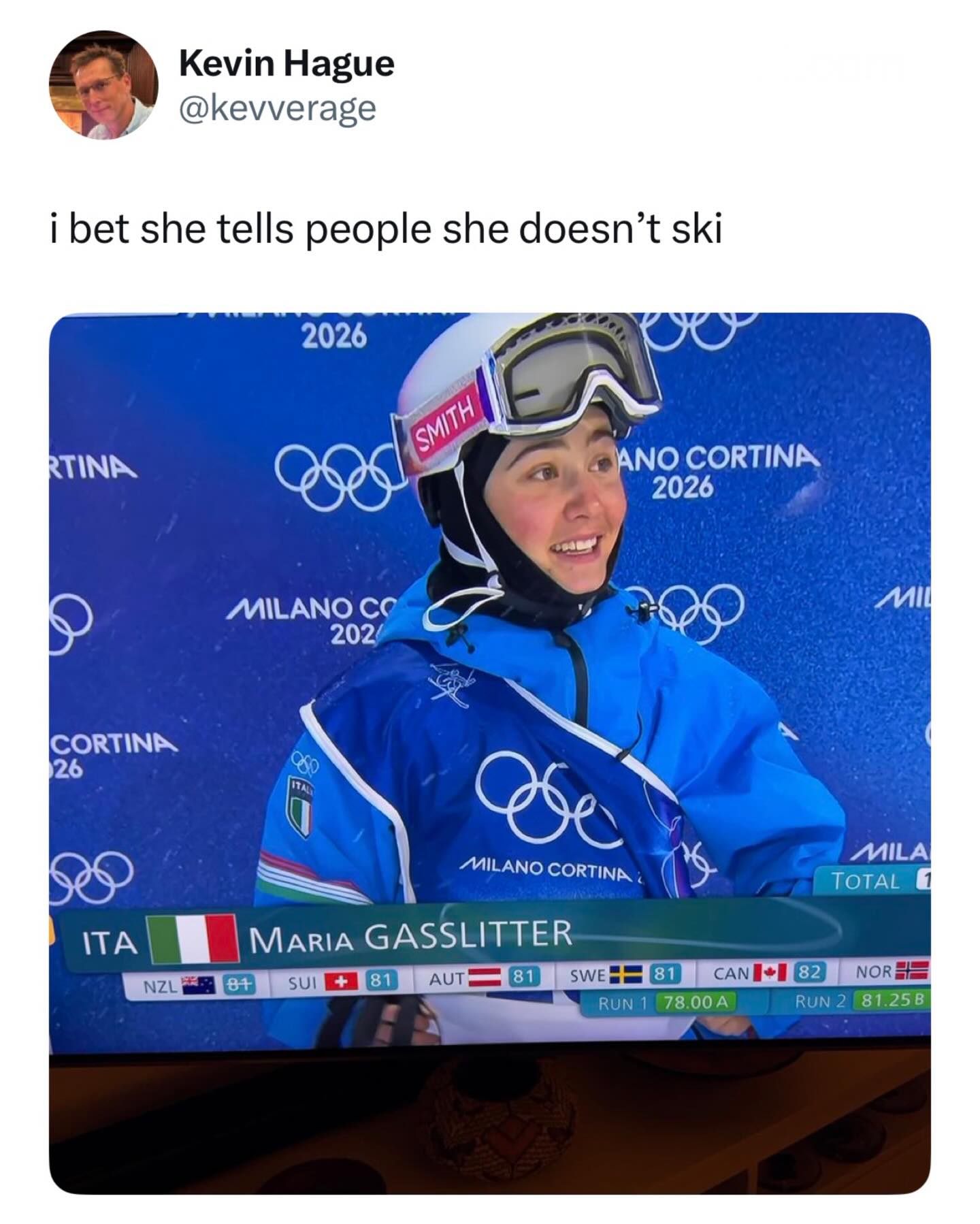 Winter Olympics? Never heard of it (@kevverage)