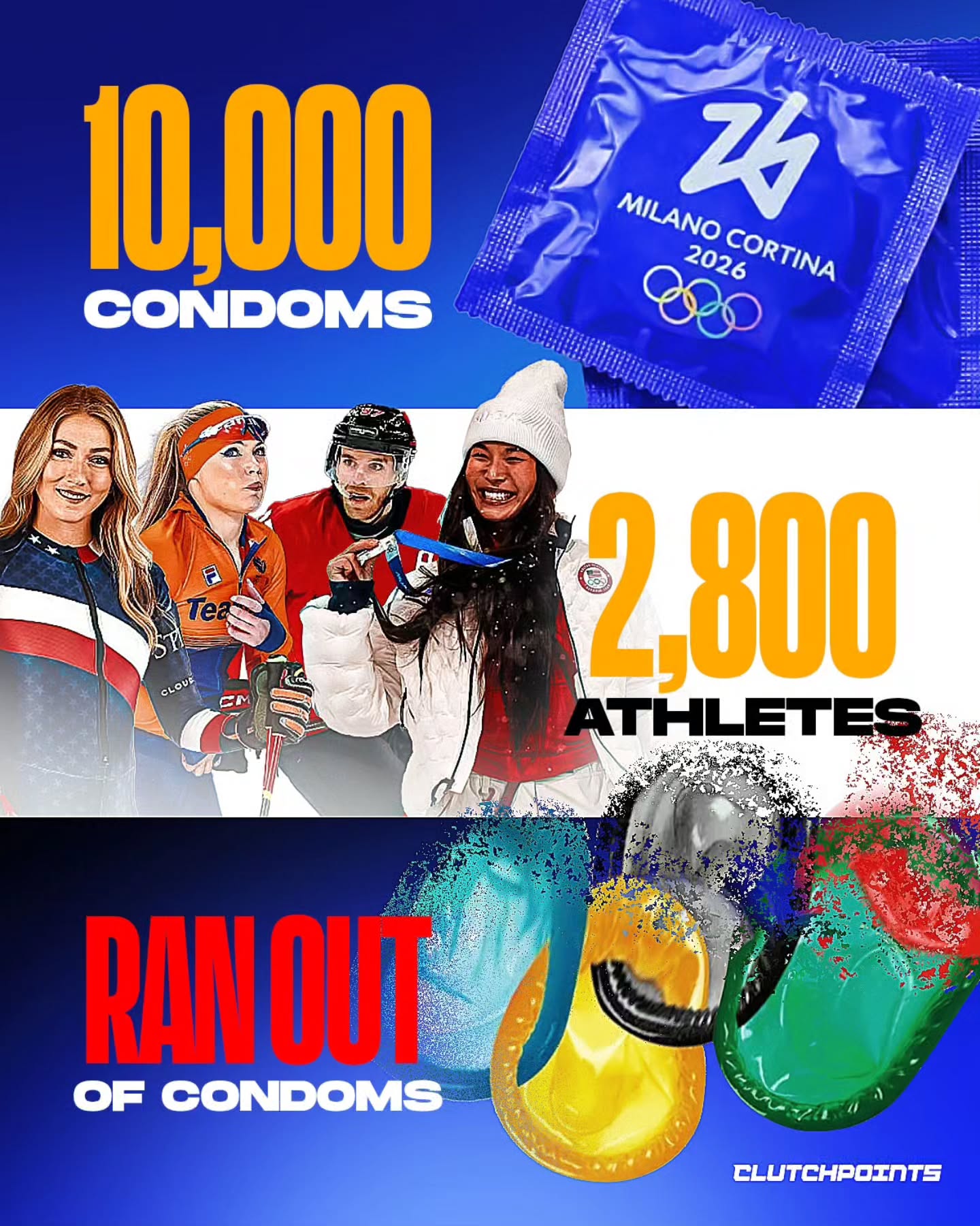 10,000 condoms. 2,800 athletes. 3 DAYS. 🤯

The 2026 Winter Olympics in Milano-Cortina are officially BREAKING records, but probably not the ones you were thinking of.

We weren't even through the first week, and the Olympic Village has already hit a supply chain crisis of the highest order. 

The math is absolutely INSANE. That’s nearly 4 units per athlete in just 72 hours. 

One anonymous athlete told the Italian newspaper La Stampa: “The supplies ran out in just three days. They promised us more will arrive, but who knows when.”

Another source didn't hold back, claiming the organizers “weren’t particularly generous with the numbers” compared to the 300,000 handed out in Paris.

Forget the Slalom or the Figure Skating, the real high performance events are clearly happening behind closed doors. 😅 

They say the altitude does something to you, but this is next level.

Safe to say the Olympic Spirit is alive and well in Italy. 🇮🇹😉

#winterolympics #olympics