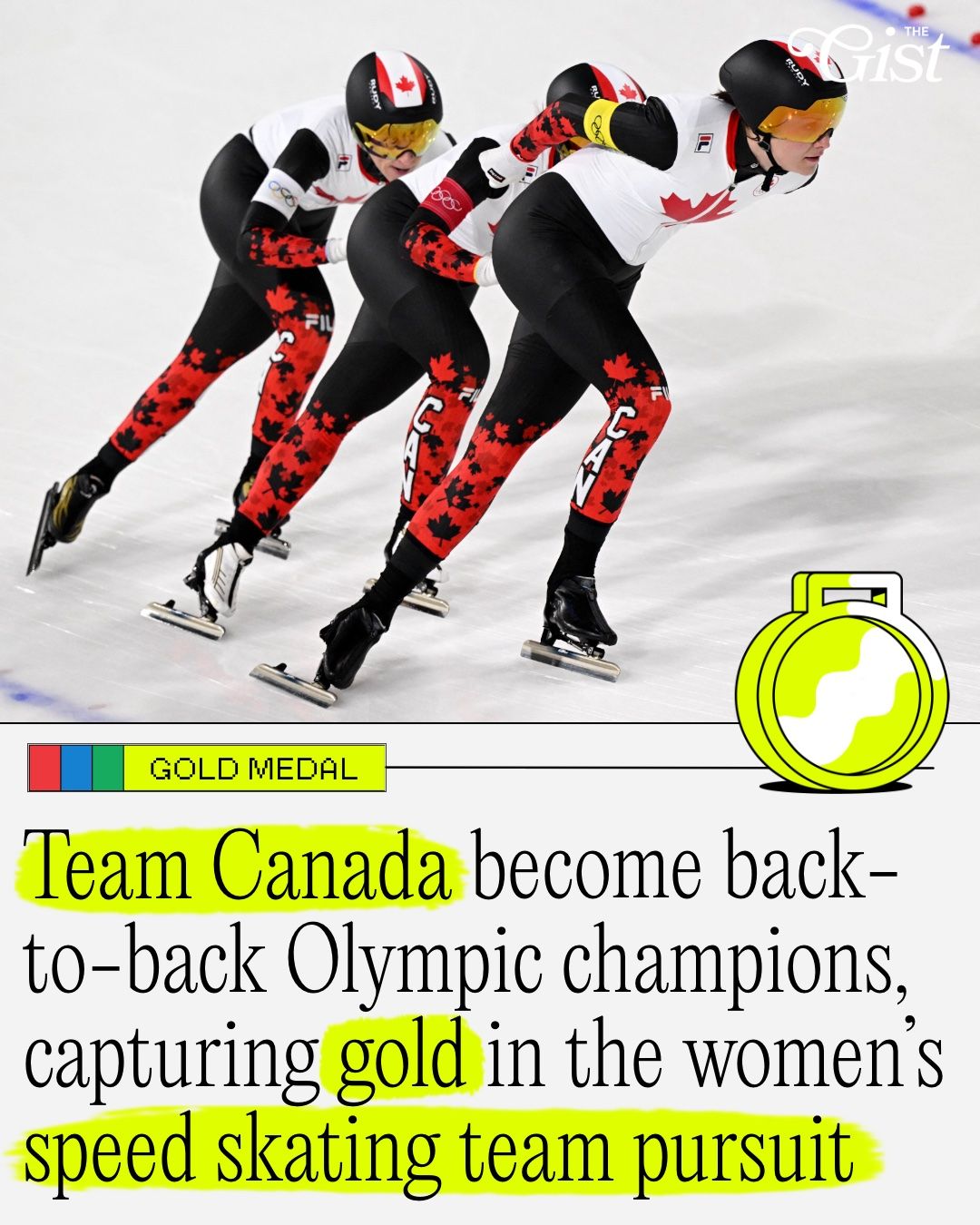 ANOTHER GOLD FOR CANADA! 🥇⁣
⁣
Canadian speedskaters Isabelle Weidemann, Valérie Maltais, and Ivanie Blondin have done it again! The reigning Olympic champions successfully defended their crown against the Netherlands. 👑⁣
⁣
Weidemann, Maltais, and Blondin – who won gold in the event at Beijing 2022 – defeated the Netherlands with a time of 2:55.81 in the Women's Team Pursuit. 💪⁣
⁣
#teamcanada #speedskating #milanocortina2026 #womenssports⁣
