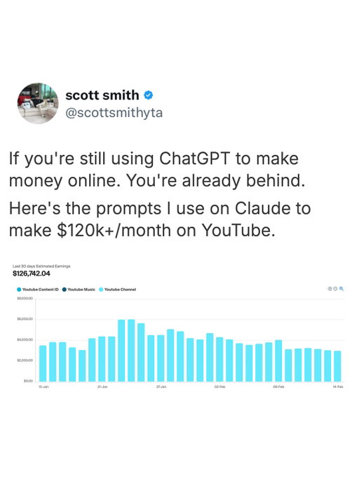 Most of the value in using the right AI tools isn’t that they make content faster. It’s that they help you skip mistakes you’d normally have to learn the hard way. 

These prompts replace months of trial and error by showing you what niches to pick, what ideas actually work, and how top videos are structured before you ever publish anything.

That’s why this feels like a system, not a grind. Production gets faster, decisions get easier, and you’re not stuck reinventing the wheel every week. 

Less time guessing, less money wasted, and more room to actually enjoy your life while the channel keeps running in the background.

If you want me to show you how I use these prompts to build that kind of setup, comment “AI” below 👇