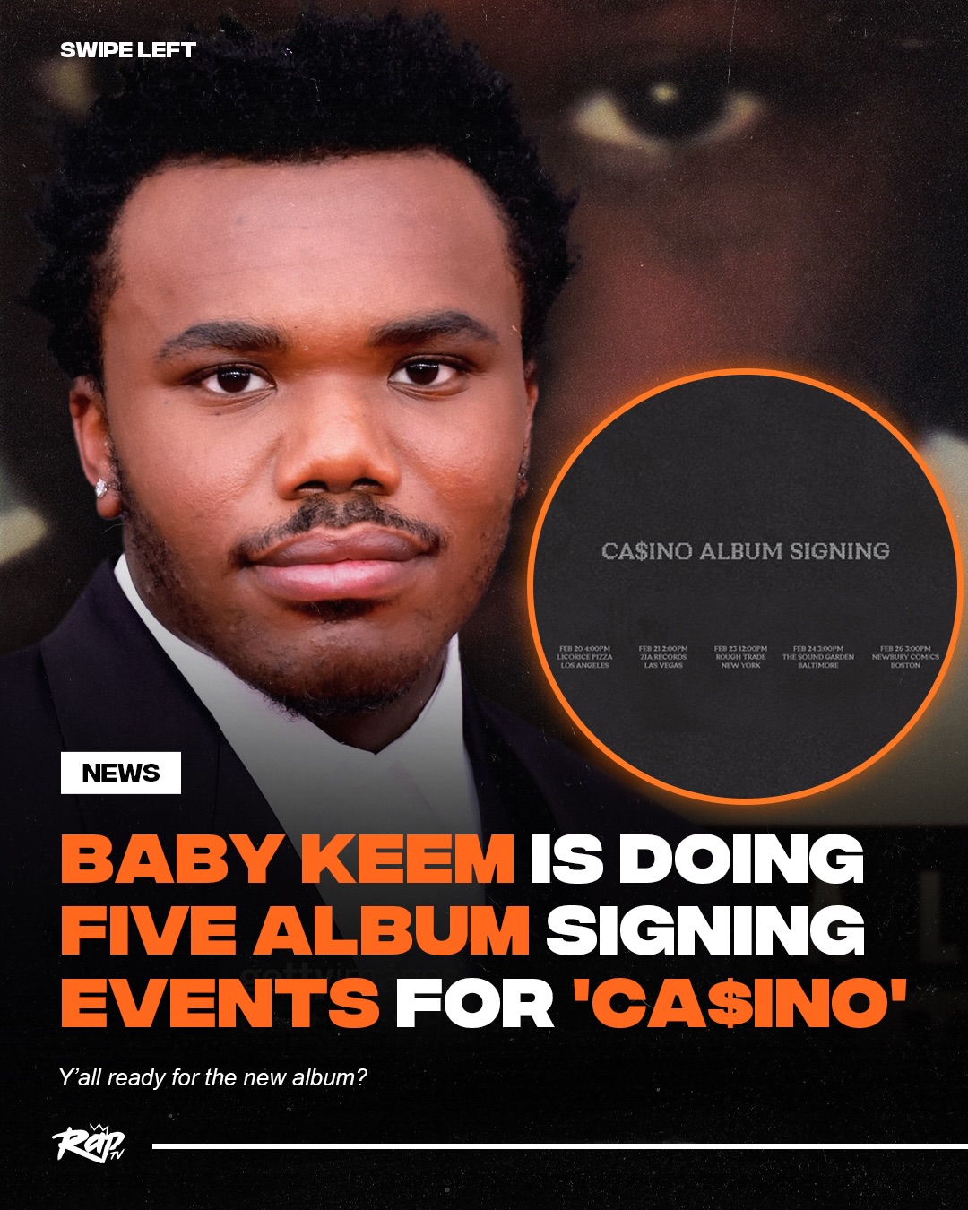 #BabyKeem is set to do five album signings for ‘Ca$ino’ in Los Angeles, Las Vegas, New York, Baltimore, and Boston‼️🔥

Are y’all pullin’ up to any of these⁉️