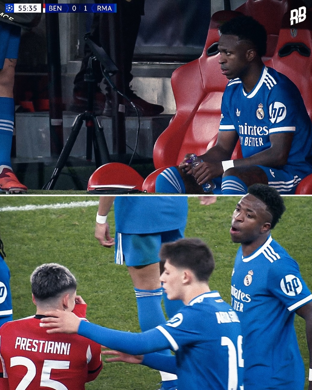 Wow… Vinícius Júnior is refusing to play after an incident in Real Madrid’s Champions League playoff tie against Benfica 🤯

Vinícius bagged 5 minutes into the second-half to put Madrid 1-0 up but after an incident of alleged racist abuse with Benfica player Gianluca Prestianni, he has been protesting with the referee.

We’re speaking about a player being racially abused once again. Can we deep we’re in 2026 and this is still happening, it’s actually insane. There is no room for racism. This is not good enough. We’re all with you bro @vinijr 👊🏽❤️