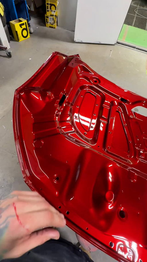 Seductive red is ridiculous. Seriously this is two coats over black sealer. No candy mid coats just basecoat. @tropicalglitz doesn’t mess around. Another part jambed and ready to go back on the car. Still a short road until it’s all in paint but progress is being made. 
.
.
.
#tropicalglitz #custompaint #refinishkulture #refinishtechnicians #refinisherfamily