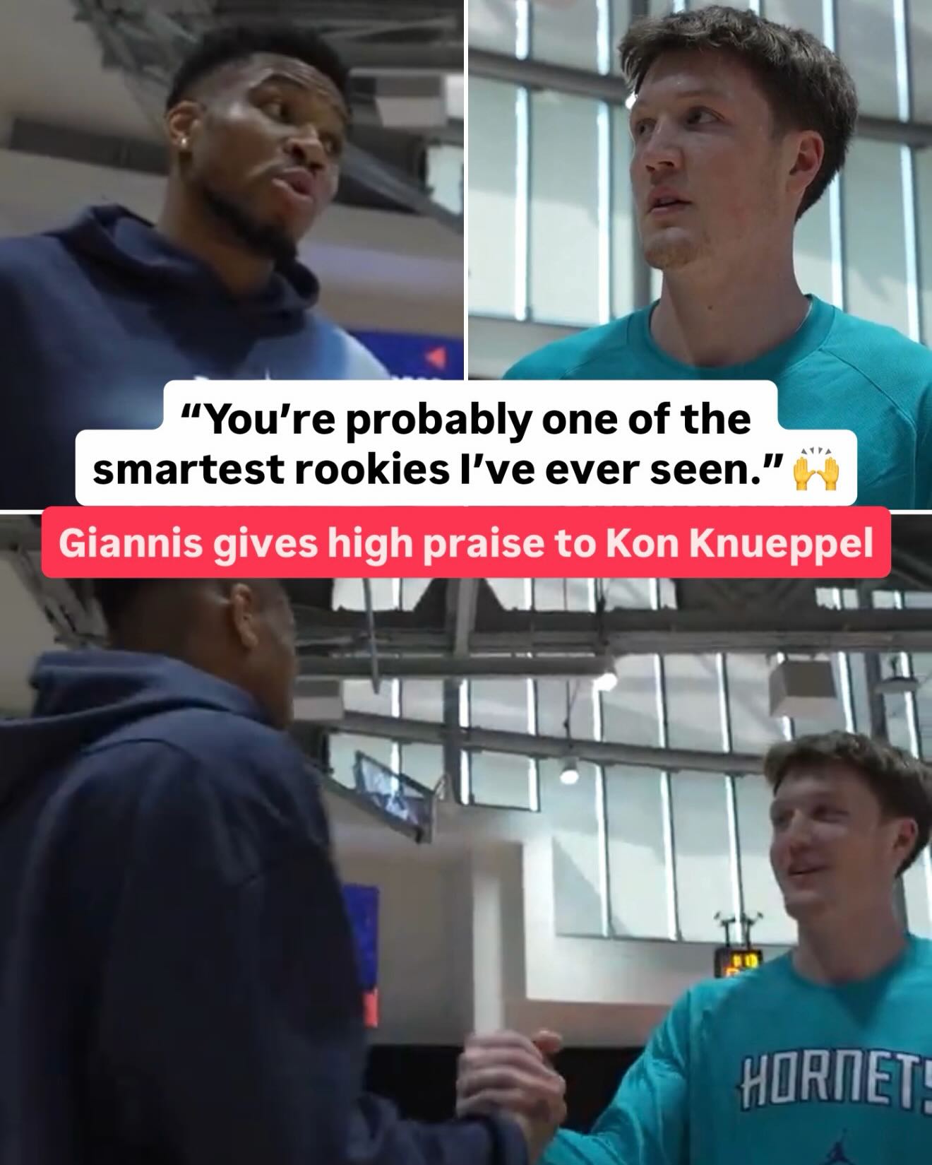 Giannis shows love to rookie Kon Knueppel’s knowledge for the game 🙏

(via @nbaallstar)