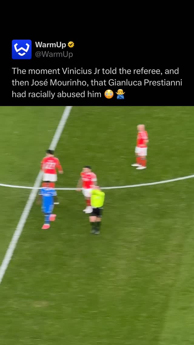 😳

During tonight’s Champions League playoff in Lisbon, Vinicius Jr. was the center of a chaotic scene after scoring a stunning winner against Benfica. While celebrating his 50th-minute goal, Vinicius accused Benfica’s Gianluca Prestianni of using a racial slur. This sparked an 11-minute stoppage as the referee activated FIFA’s anti-racism protocol. Amidst heated clashes between both benches, José Mourinho was sent to the stands, and Real Madrid briefly walked off before play resumed.

(Via @jaimeherreero )