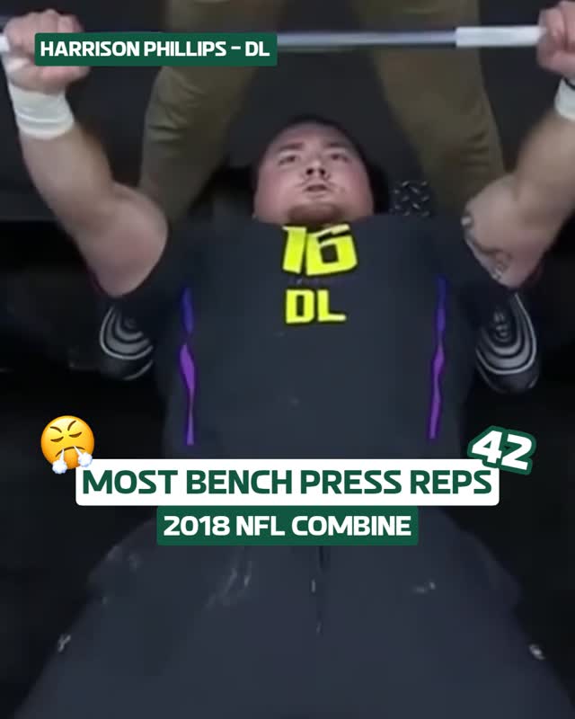 that's 9,450 pounds moved by @harrisonphillips99 on bench press. the most in the 2018 NFL Combine