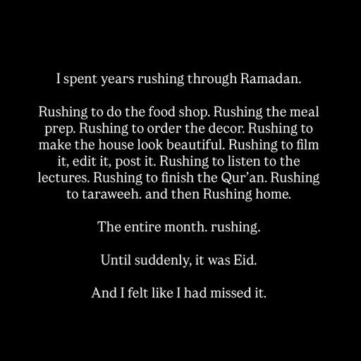 Ramadan Mubarak 🌙 This Ramadan my focus is feeding my soul, not my stomach or the algorithms ❤️ 

My diary this Ramadan is already super busy, so I have renewed my intentions of slowing down. Yes work, family commitments and responsibilities are important, in Islam they’re even considered worship, but this month is more important. It’s such a unique chance, and right now with the state of the world, our souls need the mercy of Ramadan more than ever ❤️ sending love and duas to you all ❤️
