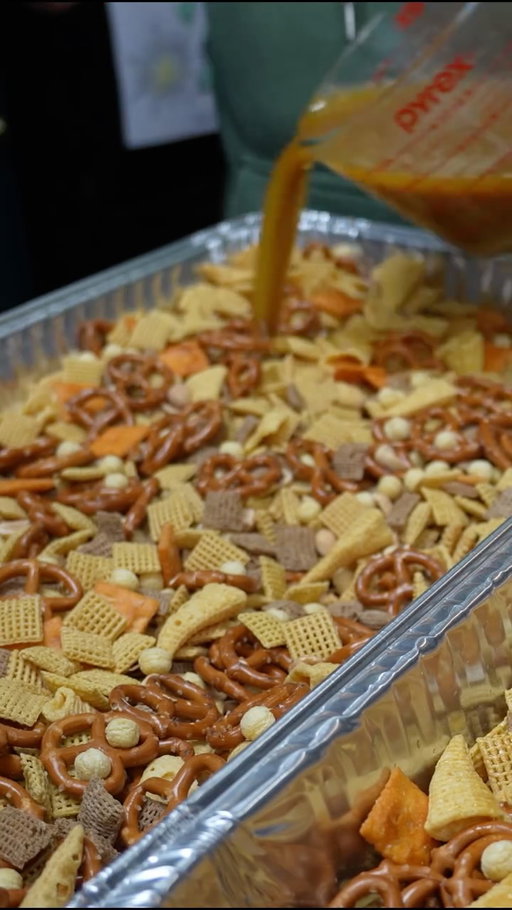 When I say I’m gonna do it… I’m gonna do it 

Chex Mix 
18oz Box Wheat Chex
18oz Box Corn Chex
4 cups kix cereal
7oz cheese crackers
2-4 cups of Bugles
16oz bag mini pretzels
16oz peanuts or cashews

Sauce
2lbs Butter
2/3 Cups Worcestershire sauce
4-6 Tbsps creole seasoning
3-4 Tbsps Garlic powder
4 Tbsps preffered hot sauce

Preheat oven to 225
In two large aluminum pans pour in all Chex ingredients equally and mix
In a large pot melt butter and add Worcestershire sauce, seasonings, and hot sauce whisking together
Pour evenly over top Chex in pans carefully and mix (a lot of times people will put all the mix in a clean empty bucket or trash can and just cover it and shake it) but you can just cover and mix til butter is evenly distributed
Bake for 4 hours stirring every hour to keep tops from getting over toasted
Carefully remove and let cool before placing in ziplock bags to give away or enjoy later
#chexmix #recipe #holmescooking