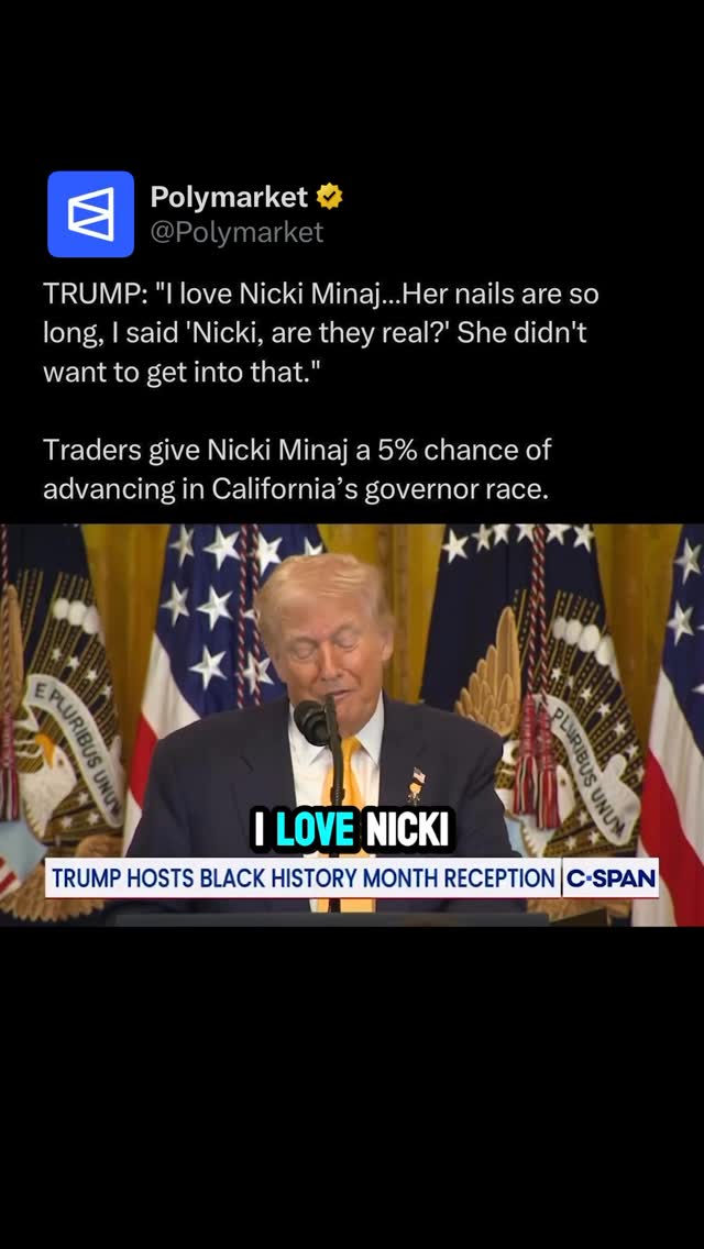 President Trump praised Nicki Minaj at a White House Black History Month event, saying he “loves” her and repeatedly calling her “so beautiful”.