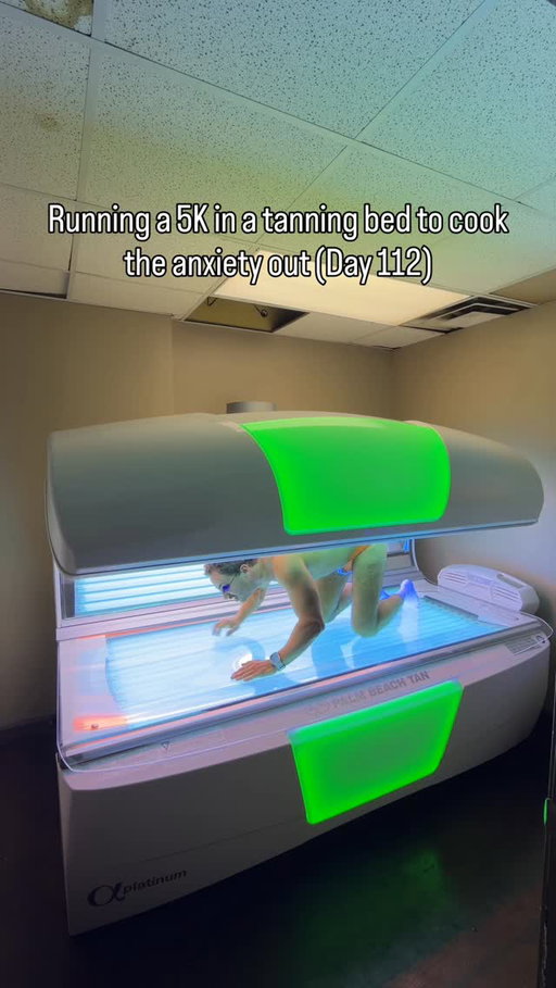 Running a 5K in a tanning bed to cook the anxiety out (Day 112) #running #runner #comedy #5k #funny