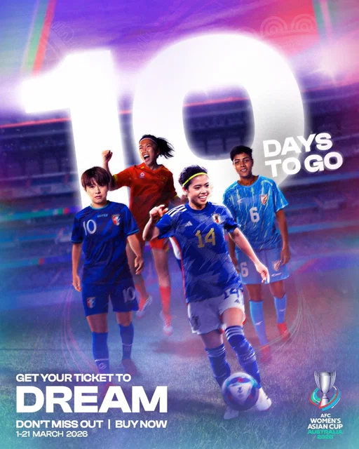 10 Days To Go! 🎆

Records have been broken, the stage has been set, and with now only 10 days until kick off, 
there is no better time to be part of this record breaking tournament. 

Get your tickets via the link in our bio, and we will see you at the AFC Women's Asian Cup Australia 2026!

#Wac2026 #dreamfearless