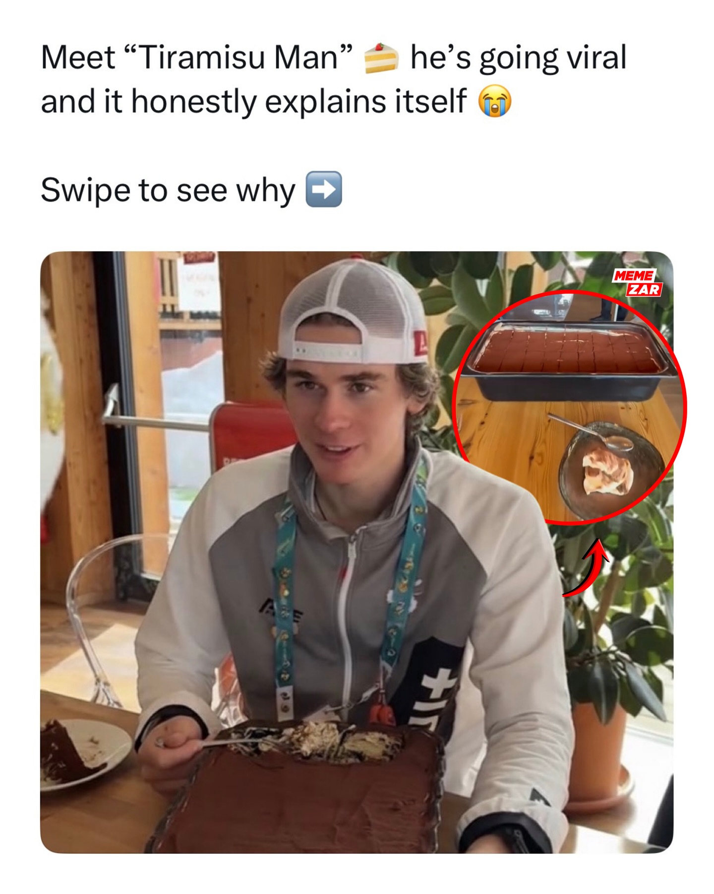 Swipe 😂➡️ Bro went to the Olympics and chose tiramisu as his main event 🍰

🏂 Jonas Hasler, now famously known as “Tiramisu Man,” went viral during the 2026 Winter Olympics.. not for a medal, but for his daily tiramisu reviews inside the Olympic Village in Italy. He kept posting ratings and reactions like dessert scouting was part of his training plan.

Outside the memes, he’s actually a serious Swiss freestyle snowboarder competing in slopestyle, big air, and halfpipe. But for most fans, he’ll always be the guy who won gold in tiramisu.

(🎥: @j0.nash)

Like this content? Follow @memezar for more ❤️

#memezar #winterolympics #tiramisu #snowboarding