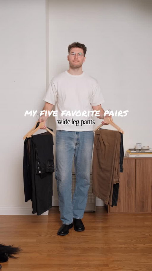 five wide leg pants that i keep in rotation ♻️
.
something about wide leg pants makes them that much more effortless to style
.
which pair are you taking? 
.
#menswear #widelegpants #pantsrotation #fashioninspiration #menspants