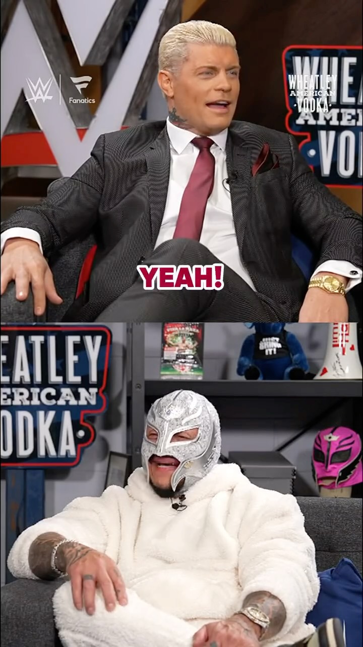 You just know @americannightmarecody and @619iamlucha have some GREAT stories 😂⁣
⁣
Rey Mysterio joins Cody Rhodes on the latest episode of #WhatDoYouWannaTalkAbout, presented by @wheatleyvodka, available NOW wherever you get your podcasts!