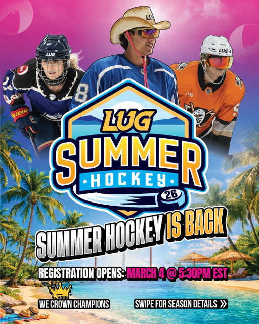 SUMMER HOCKEY IS BACK☀️🏒 Reg opens March 4th @ 5:30PM EST. Link in bio to join the waitlist. Who’s ready??👀

#lug #summer #hockey