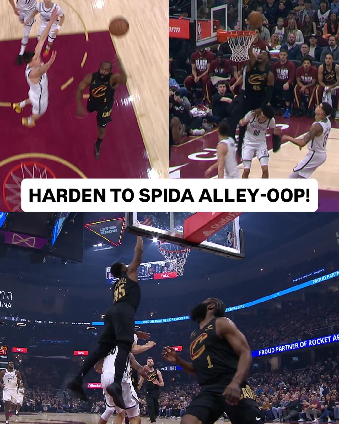 The @cavs star duo connect for the HUGE alley-oop slam on the fastbreak 😳 BKN/CLE on NBA League Pass <link in bio>