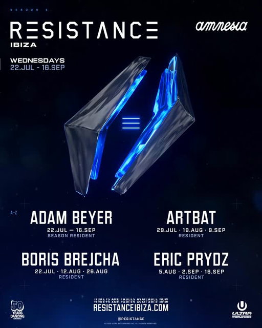 Wednesdays belong to @RESISTANCE 

Season 5 @amnesiaibiza
22.JUL - 16.SEP

Residents:
@realadambeyer [All 9 Weeks]
@artbatmusic
@borisbrejcha [Ibiza Exclusive]
@ericprydz

Early Bird tickets available now.
Secure yours via link in bio.