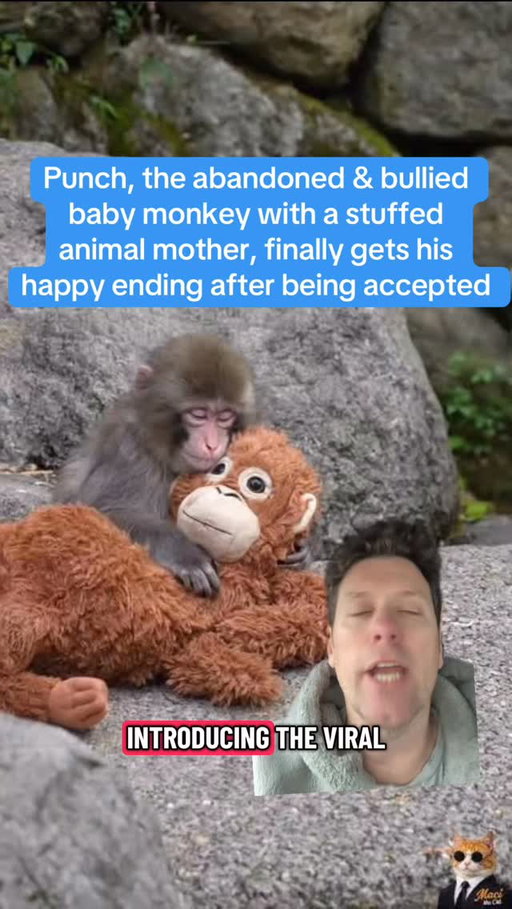 Punch, the MEGA viral abandoned & bullied baby monkey with a stuffed animal for a mother, finally gets his happy ending after being accepted by his troop of monkeys. Punch was abandoned by his mother and raised by humans. Reintroducing him to the troop in the zoo was rough. He was bullied and ostracized. Punch kept turning to his stuffed orangutan for love and comfort until finally his adoptive mother took him in and now she cares for him and loves him. Punch should be planet earth’s official mascot