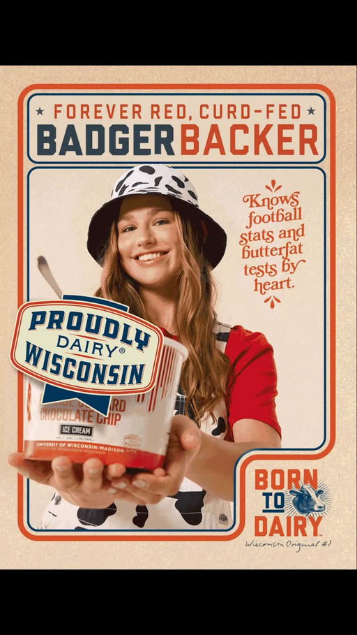 Forever Red. Curd Fed. She’s the Badger Backer. 🦡🥛 

She runs on milk, motion offense, and pure Wisconsin pride. She’s unapologetically spotted and knows football stats and butterfat tests by heart. ❤️🐄 

Support your local Wisconsin Originals by looking for the Proudly Wisconsin badge. Drink milk. Eat cheese. Load up on butter and ice cream! 

Meet more Wisconsin Originals who were Born to Dairy at www.BornToDairy.com 

#BornToDairy #WisconsinDairy #ProudlyWisconsin #BeLikeAFarmer #AmericasDiryland