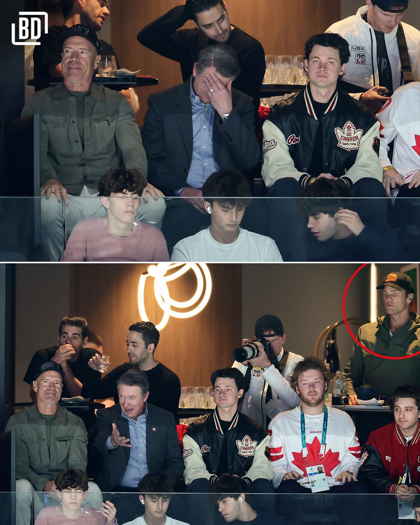 Wayne Gretzky and Tom Brady taking in the action between Canada and Finland. 🐐🐐 #MilanoCortina206