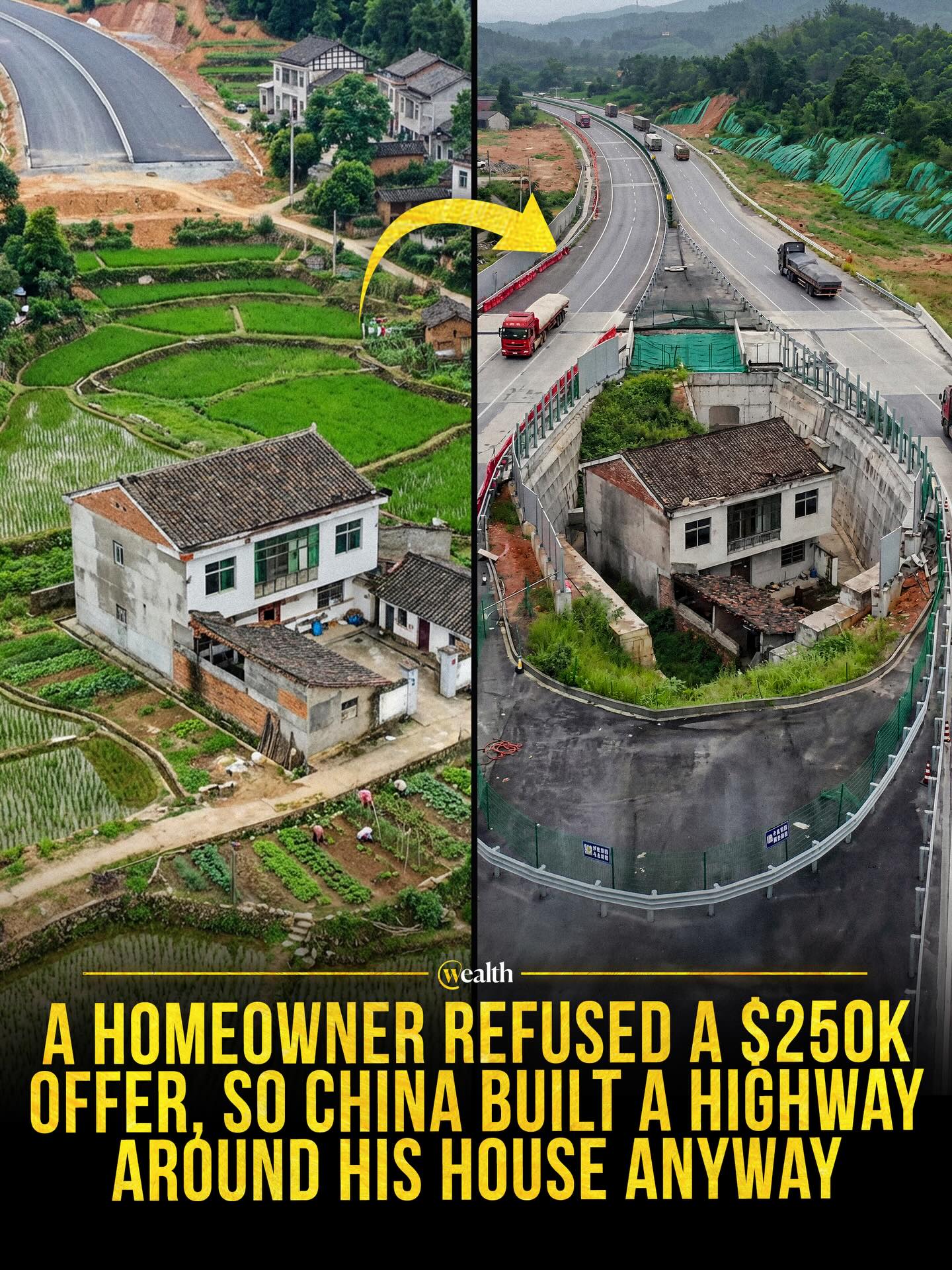 He kept the house, so the highway kept coming 🏠🛣

In Jinxi County, a homeowner rejected a relocation deal of 1.6 million yuan, and the G206 bypass was built around his property on both sides. The family moved out in 2025 after the noise and heavy trucks made the home hard to live in.

For context, the offer was stated as $250,000, the kind of money that can rewrite a housing plan. It still can’t buy back peace once the road is open.

In fights like this, time is the asset that disappears first.

#China #Infrastructure #RealEstate #PropertyRights #UrbanPlanning